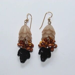New Beaded 2 Inch Whimsical Flower Earrings, Gold Ear Wires